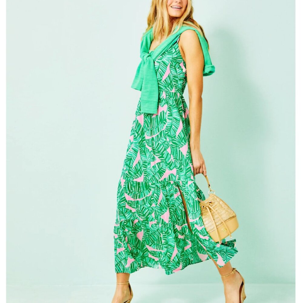 Lilly Pulitzer Teresa Maxi Dress in Conch Shell Pink Lets Go Bananas Size Medium - Picture 2 of 11